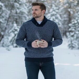 Roots V-Neck Sweater in Black /grey,cotton,long sleeve,canadiana cottage wear